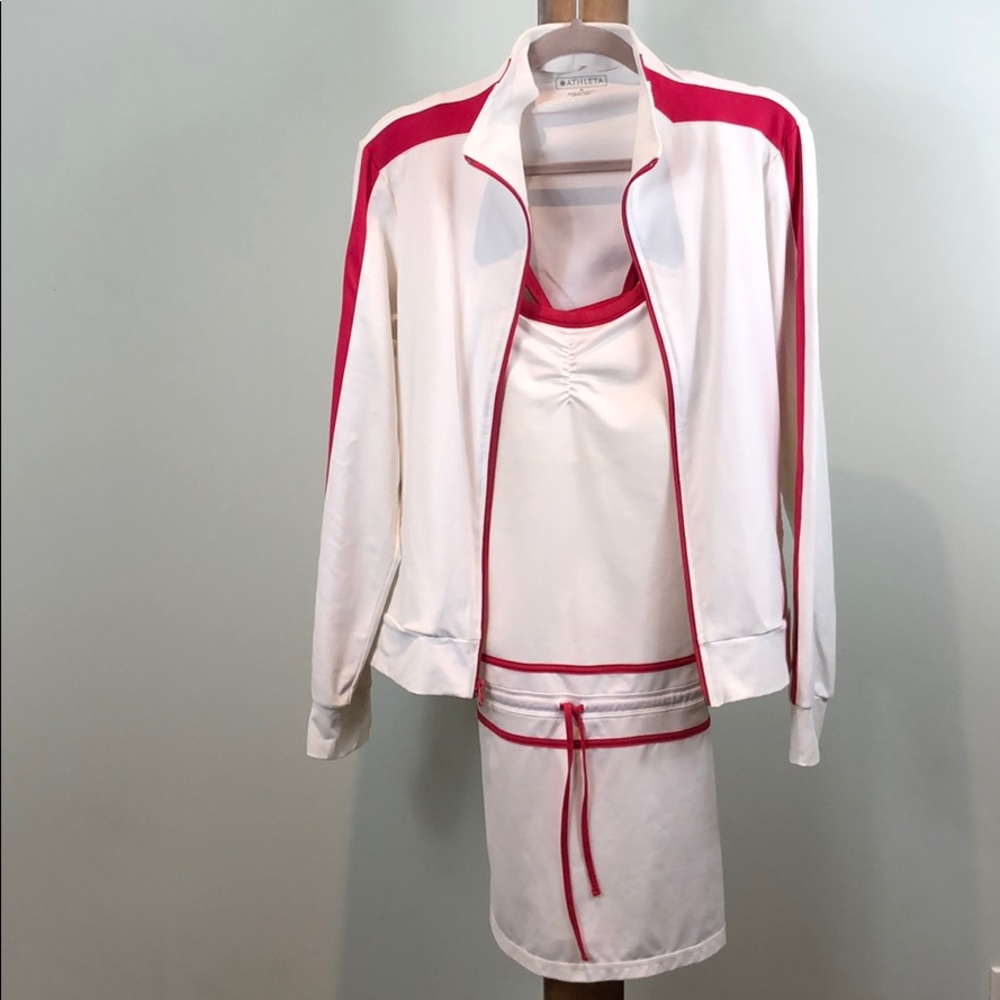 Athleta white/red‎ tennis dress + jacket set size M